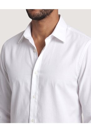 Camisa Unicolor Manga Larga Clásica  Para Hombre Blanco Ostu