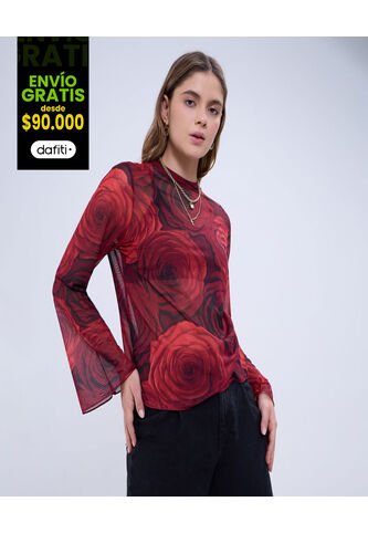 Camiseta Para Mujer Manga Larga Color Rojo Marca Ostu #40092264 Ostu
