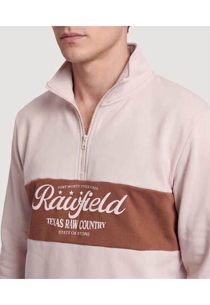 Buzo Half Zip Con Estampado  Para Hombre Café Ostu