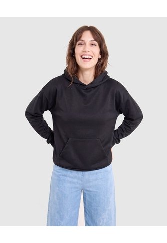 Buzo Hoodie Unicolor  Para Mujer Negro Ostu Ostu