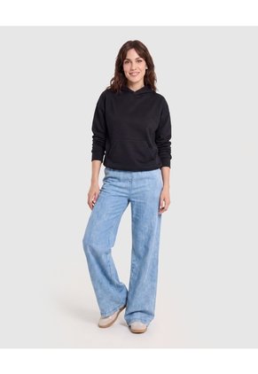 Buzo Hoodie Unicolor Para Mujer Negro Ostu