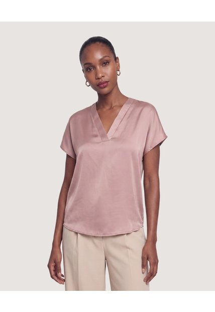 Blusa Con Escote En V  Para Mujer Beige Ostu
