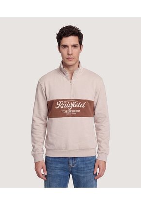 Buzo Half Zip Con Estampado  Para Hombre Café Ostu