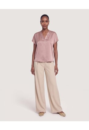 Blusa Con Escote En V  Para Mujer Beige Ostu