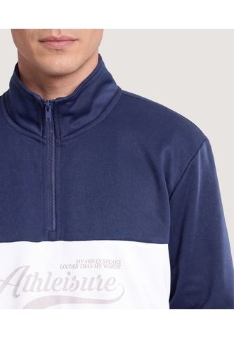 Buzo Half Zip Con Estampado  Para Hombre Azul Ostu Ostu