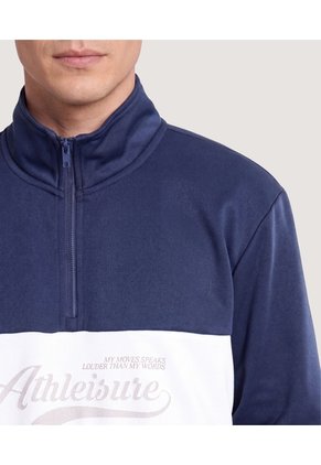 Buzo Half Zip Con Estampado Para Hombre Azul Ostu
