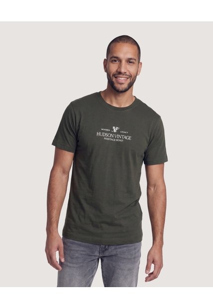 Camiseta Basica Con Screen  Para Hombre Verde Ostu