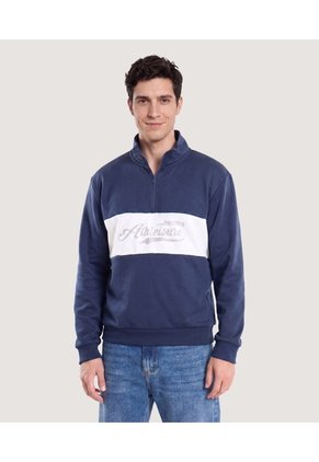 Buzo Half Zip Con Estampado Para Hombre Azul Ostu