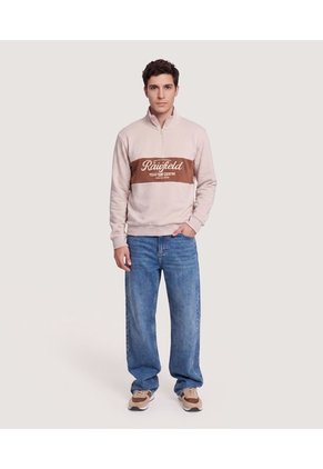 Buzo Half Zip Con Estampado  Para Hombre Café Ostu