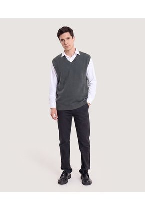 Chaleco Texturizado Cuello V Para Hombre Verde Ostu
