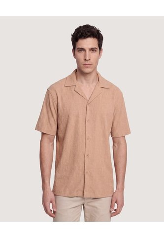 Camisa Texturizada Cuello Resort  Para Hombre Beige Ostu Ostu