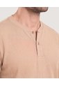 Camiseta Manga Larga Con Cuello Henley  Para Hombre Camel Ostu de Ostu