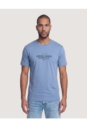 Camiseta Basica Con Screen Para Hombre Azul Ostu