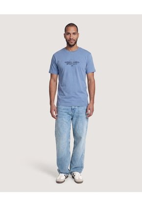 Camiseta Basica Con Screen Para Hombre Azul Ostu