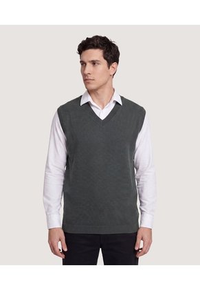 Chaleco Texturizado Cuello V Para Hombre Verde Ostu