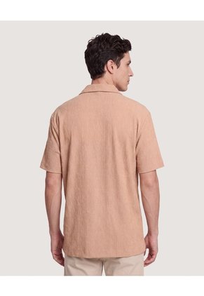 Camisa Texturizada Cuello Resort Para Hombre Beige Ostu
