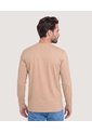 Camiseta Manga Larga Con Cuello Henley  Para Hombre Camel Ostu de Ostu
