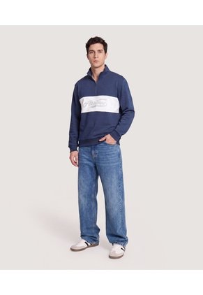 Buzo Half Zip Con Estampado Para Hombre Azul Ostu