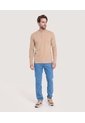 Camiseta Manga Larga Con Cuello Henley  Para Hombre Camel Ostu de Ostu