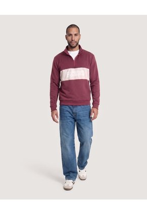 Buzo Half Zip Con Estampado  Para Hombre Vino Ostu