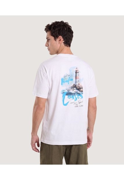Camiseta Estampado Posterior  Para Hombre Crema Ostu