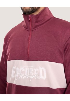 Buzo Half Zip Con Estampado  Para Hombre Vino Ostu