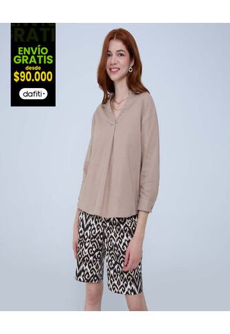 Camisa Para Mujer Manga 3/4 Color Beige Marca Ostu #40010254 Ostu