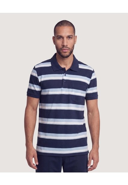 Polo Piqué A Rayas Con Bolsillo  Para Hombre Azul Ostu