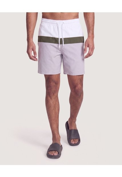 Pantaloneta De Baño Estampada  Para Hombre Blanco Ostu