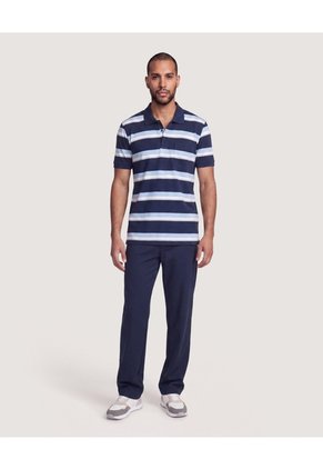 Polo Piqué A Rayas Con Bolsillo  Para Hombre Azul Ostu