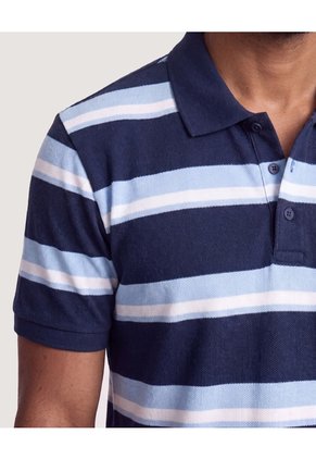 Polo Piqué A Rayas Con Bolsillo  Para Hombre Azul Ostu