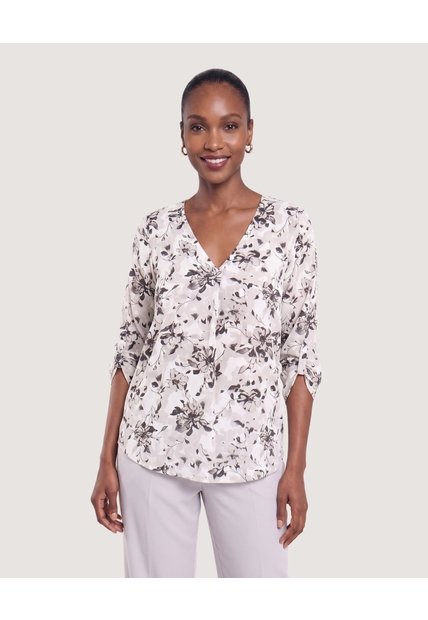 Blusa Cuello V  Para Mujer Blanco Ostu