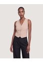 Chaleco Sastre Escote V  Para Mujer Beige Ostu de Ostu