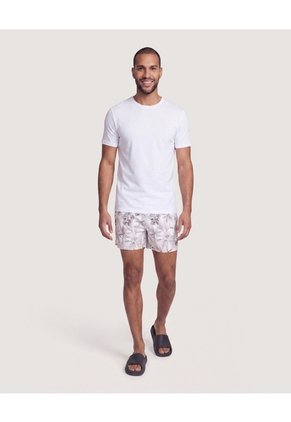 Pantaloneta De Baño Estampada  Para Hombre Crema Ostu