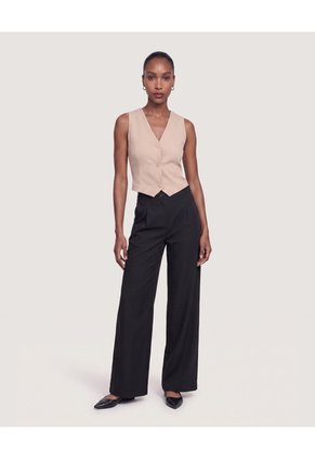Chaleco Sastre Escote V Para Mujer Beige Ostu