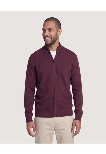 Saco Tejido Full Zipper  Para Hombre Vino Ostu