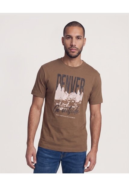 Camiseta Screen Regular  Para Hombre Café Ostu