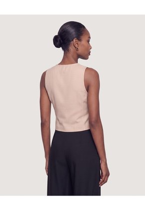 Chaleco Sastre Escote V Para Mujer Beige Ostu