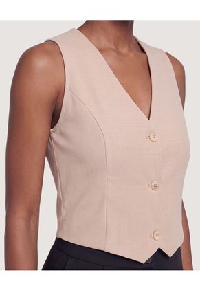 Chaleco Sastre Escote V Para Mujer Beige Ostu