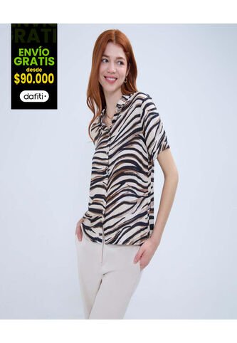 Camisa Para Mujer Manga Corta Color Beige Marca Ostu #40010265 Ostu