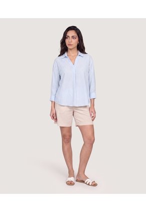 Blusa Fluida Manga 3/4 Para Mujer Celeste Ostu