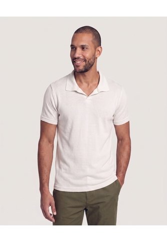 Polo Tricot Cuello Abierto  Para Hombre Beige Ostu Ostu