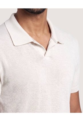 Polo Tricot Cuello Abierto  Para Hombre Beige Ostu