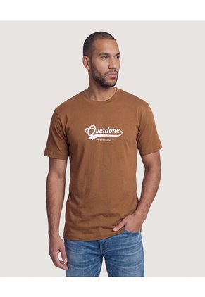 Camiseta Basica Con Screen Para Hombre Café Ostu