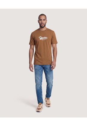Camiseta Basica Con Screen Para Hombre Café Ostu