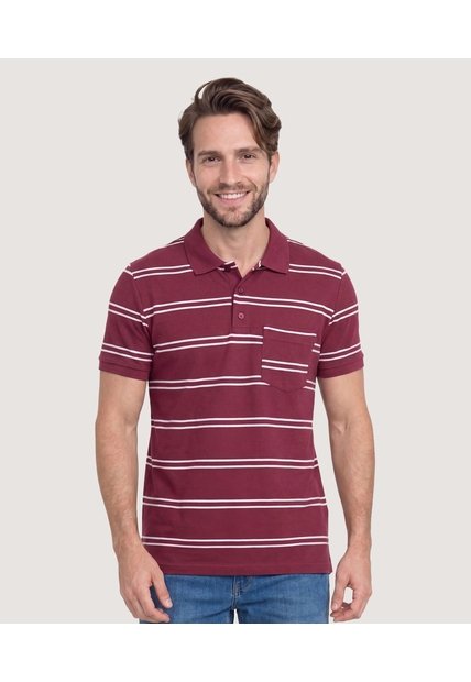 Polo Piqué A Rayas Con Bolsillo  Para Hombre Vino Ostu