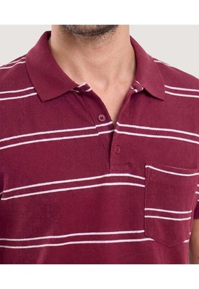 Polo Piqué A Rayas Con Bolsillo Para Hombre Vino Ostu