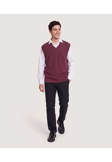 Chaleco Texturizado Cuello V  Para Hombre Vino Ostu