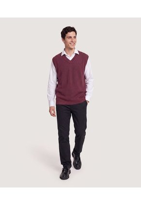 Chaleco Texturizado Cuello V Para Hombre Vino Ostu