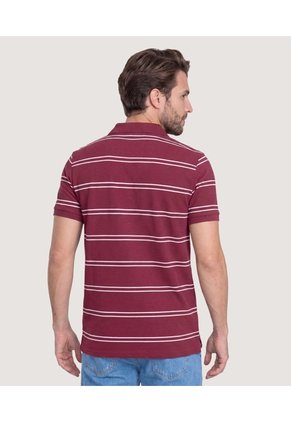 Polo Piqué A Rayas Con Bolsillo Para Hombre Vino Ostu